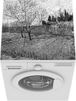 Wasmachine beschermer mat - Bloeiende perzikboom - Vincent van Gogh - Zwart - Wit - Breedte 60 cm x hoogte 60 cm