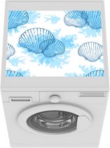 Wasmachine beschermer mat - Schelpen - Koraal - Vis - Blauw - Patronen - Breedte 55 cm x hoogte 45 cm