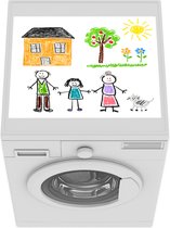 Wasmachine beschermer mat - Illustratie van een familie met een huis - Breedte 55 cm x hoogte 45 cm