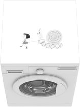 Wasmachine beschermer mat - Illustratie van een meisje met haar slak - zwart wit - Breedte 60 cm x hoogte 60 cm