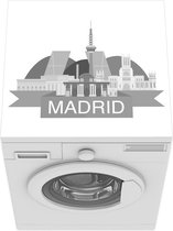 Wasmachine beschermer mat - Illustratie van bezienswaardigheden uit Madrid - zwart wit - Breedte 60 cm x hoogte 60 cm