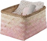 opbergmand Noumea 30 x 23 x 15 cm bamboe roze/bruin