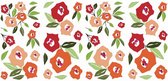 muursticker Floral vinyl groen/rood/oranje 42-delig