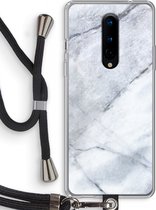 Case Company® - OnePlus 8 hoesje met Koord - Witte marmer - Telefoonhoesje met Zwart Koord - Bescherming aan alle Kanten en Over de Schermrand