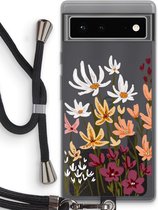 Case Company® - Google Pixel 6 hoesje met Koord - Painted wildflowers - Telefoonhoesje met Zwart Koord - Bescherming aan alle Kanten en Over de Schermrand