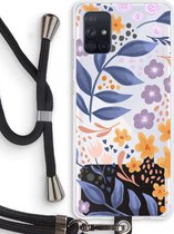 Case Company® - Samsung Galaxy A71 hoesje met Koord - Flowers with blue leaves - Telefoonhoesje met Zwart Koord - Bescherming aan alle Kanten en Over de Schermrand