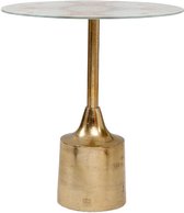 PTMD Lavina Ronde Bijzettafel - H40 x Ø48 cm - Aluminium/Glas - Goud/Wit