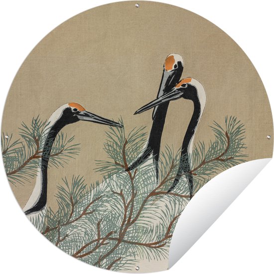 Tuincirkel Bladeren - Kraanvogel - Japans - Vintage - 120x120 cm - Ronde Tuinposter - Buiten XXL / Groot formaat!