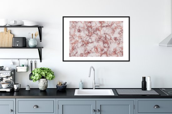 Fotolijst incl. Poster - Marmer - Wit - Rood - 90x60 cm - Posterlijst