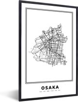 Fotolijst incl. Poster Zwart Wit- Japan - Stadskaart - Zwart Wit - 60x90 cm - Posterlijst - Plattegrond