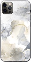 Geschikt voor iPhone 13 Pro Max hoesje - Marmer print - Gouden - Zwart - Siliconen Telefoonhoesje