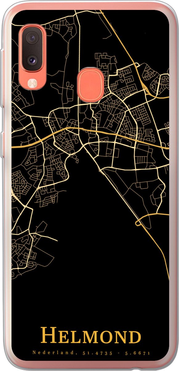 Telefoonhoesje Geschikt voor Samsung Galaxy A20e hoesje - Helmond - Kaart - Black and gold - Siliconen Telefoonhoesje Telefoonhoesje