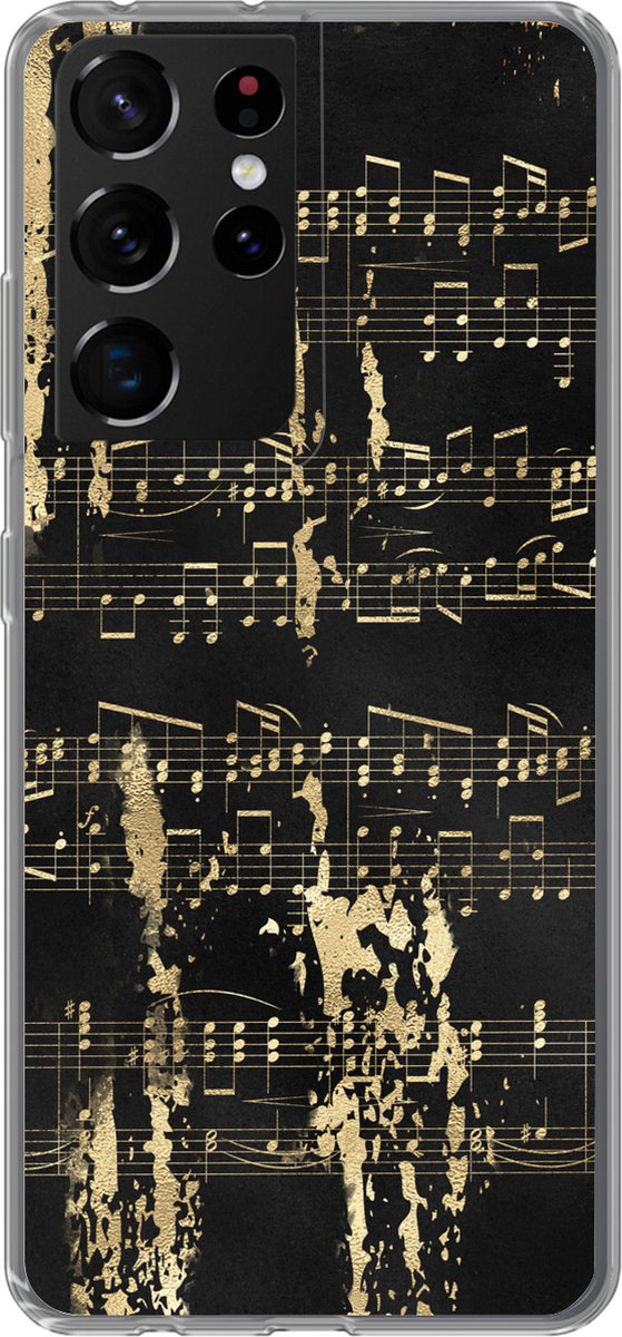 Telefoonhoesje Geschikt voor Samsung Galaxy S21 Ultra hoesje - Muziek - Goud - Zwart - Siliconen Telefoonhoesje Telefoonhoesje