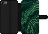 Bookcase Geschikt voor iPhone SE 2020 telefoonhoesje - Marmer print - Zwart - Patronen - Met vakjes - Wallet case met magneetsluiting
