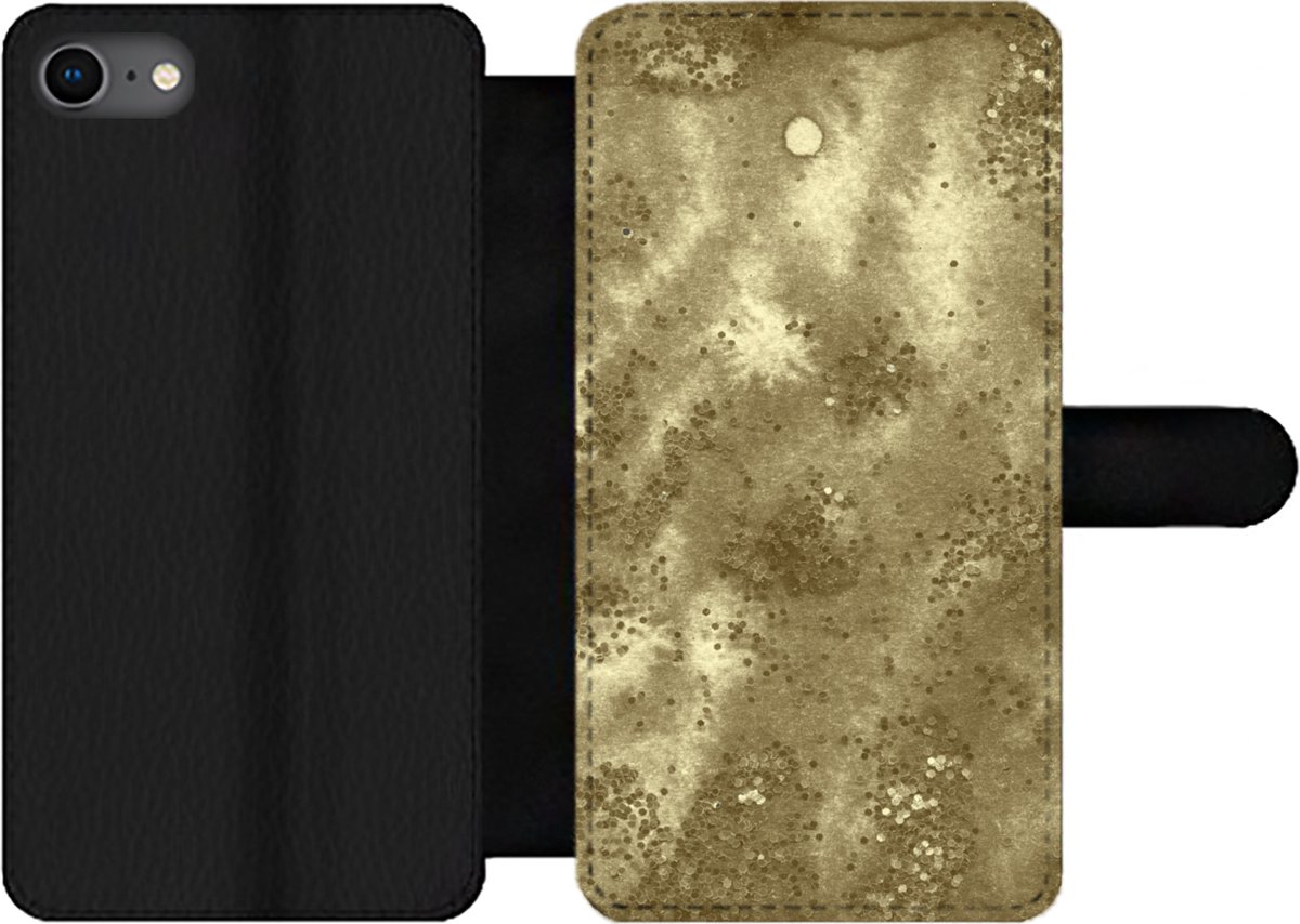 Telefoonhoesje Geschikt voor iPhone 7 telefoonhoesje - Goud - Glitter - Structuur - Met vakjes - Wallet case met magneetsluiting