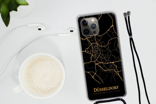 Cordon téléphonique - Chaîne téléphonique - Étui de téléphone Samsung Galaxy S22 Ultra - Düsseldorf - Carte - Or - Siliconen - Bandoulière - Étui de téléphone avec cordon