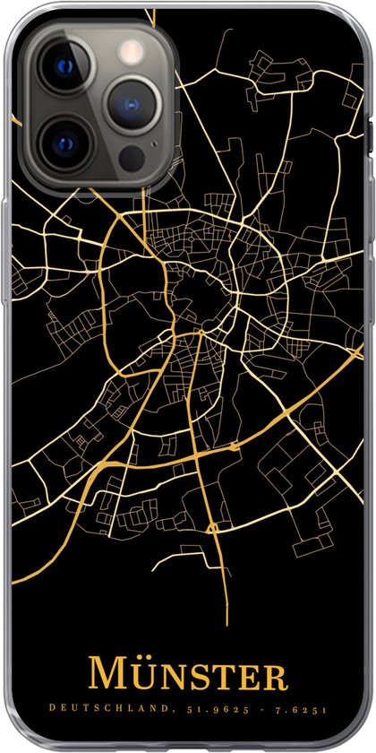 Coque iPhone 12 Pro - Münster - Carte - Or - Coque de téléphone en Siliconen