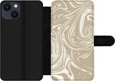 Étui pour téléphone iPhone 13 Bookcase - Marbre - Beige - Wit - Avec compartiments - Étui portefeuille avec fermeture magnétique