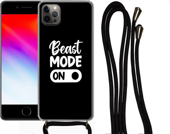 Coque avec cordon iPhone 13 Pro Max - Citation - Zwart - Sport - Siliconen - Bandoulière - Coque arrière avec cordon - Coque pour téléphone avec cordon - Coque avec corde