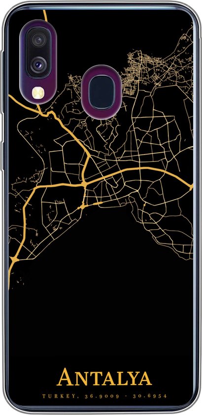 Telefoonhoesje Geschikt voor Samsung Galaxy A40 hoesje - Antalya - Kaart - Goud - Siliconen Telefoonhoesje Telefoonhoesje