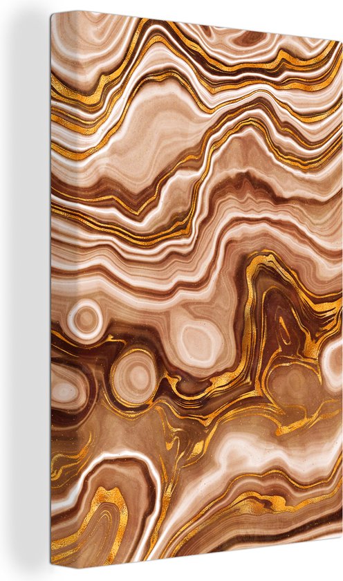 Canvas Schilderij Marmer - Beige - Cirkel - 20x30 cm - Wanddecoratie