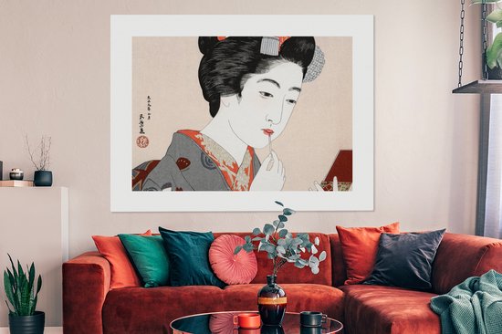Canvas schilderij 160x120 cm - Wanddecoratie Vintage - Japans - Vrouw - Make up - Muurdecoratie woonkamer - Slaapkamer decoratie - Kamer accessoires - Schilderijen op canvas