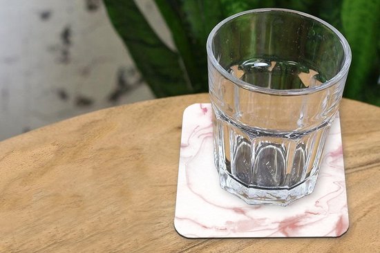 Sous- Sous-verres pour verres - Marbre - Rose - Wit - 10x10 cm - Sous-verres en verre - 6 pièces