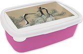Broodtrommel Roze - Lunchbox - Brooddoos - Kraanvogel - Bladeren - Vintage - Japans - Scandinavisch - 18x12x6 cm - Kinderen - Meisje