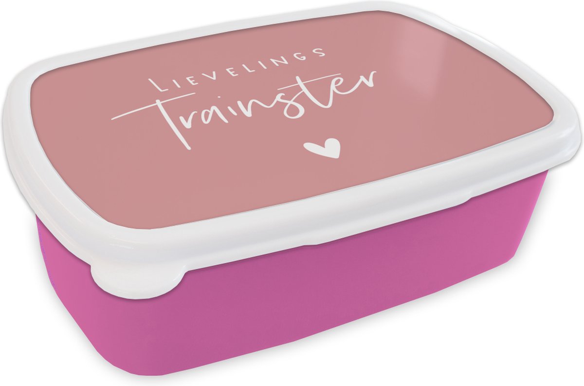Broodtrommel Roze - Lunchbox - Brooddoos - Quote - Trainer - Hartje - 18x12x6 cm - Kinderen - Meisje