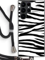 Case Company® - Samsung Galaxy S22 Ultra hoesje met Koord - Zebra pattern - Telefoonhoesje met Zwart Koord - Bescherming aan alle Kanten en Over de Schermrand