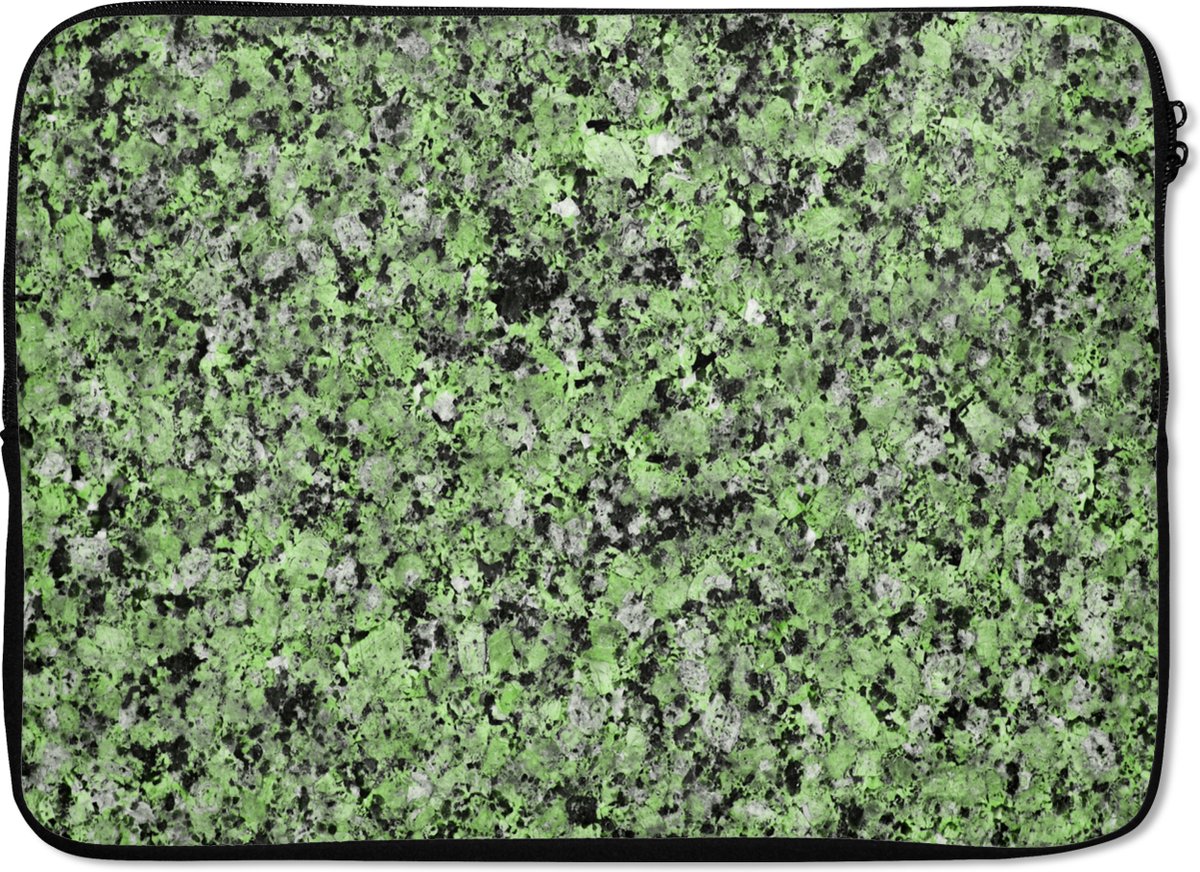 Laptophoes 14 inch - Keien - Groen - Graniet print - Laptop sleeve - Binnenmaat 33x23 cm - Zwarte achterkant