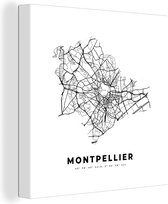 Canvas Schilderij Montpellier – Plattegrond - Zwart Wit – Stadskaart – Kaart - 20x20 cm - Wanddecoratie