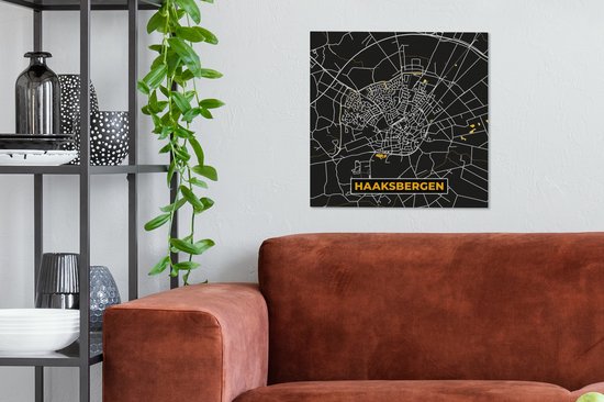 Peinture sur toile Haaksbergen - Black and Gold et Or - Plan de la ville - Carte - Plan d'étage - 50x50 cm - Décoration murale