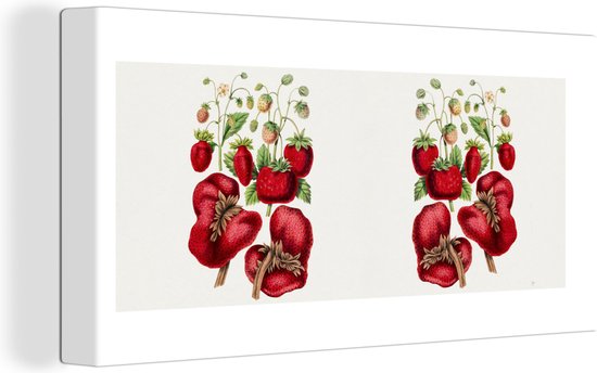Canvas Schilderij Eten - Aardbei - Fruit - 40x20 cm - Wanddecoratie