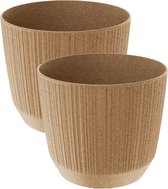 2x pièces cache-pot moderne carf-stripe / pot de fleurs en plastique dia 13 cm / hauteur 11 cm eco / terre beige pour intérieur / extérieur