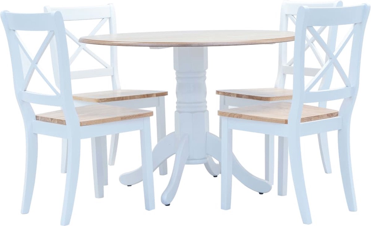 Medina 5 delige Eethoek massief rubberwood wit en bruin