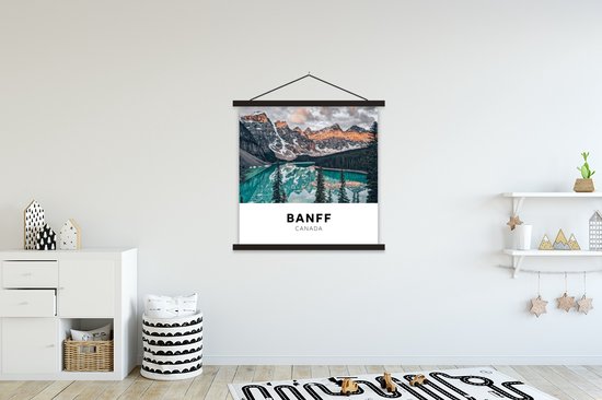 Porte-affiche avec affiche - Affiche scolaire - Canada - Nature - Montagnes - 90x90 cm - Lattes noires