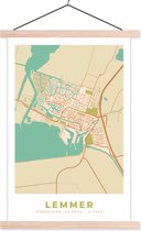 Posterhanger incl. Poster 40x60 cm - Schoolplaat - Lemmer - Vintage- Kaart - Stadskaart - Plattegrond - Textielposter - Blanke latten - Plattegrond