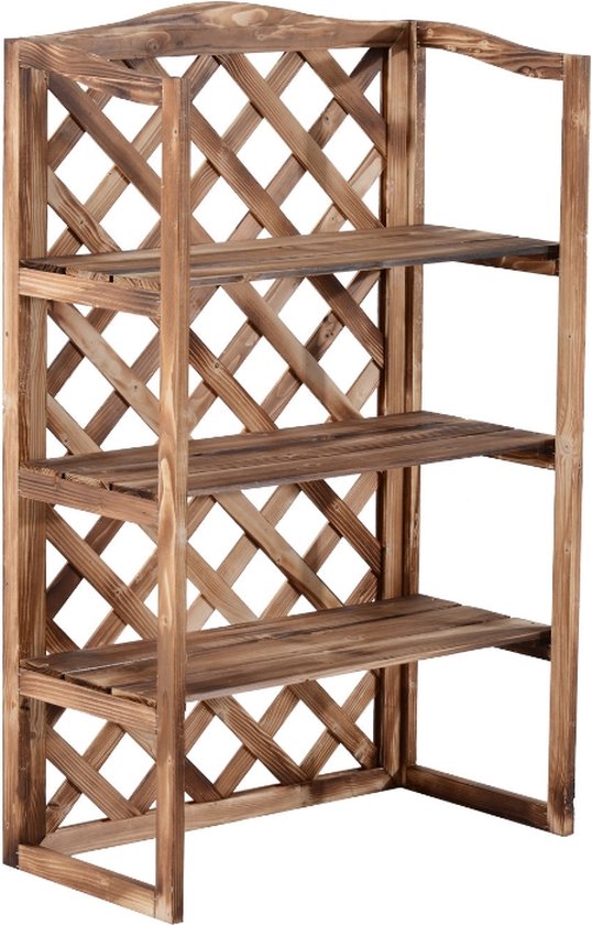 Plantenrek - 3 treden - Plantentrap - Plantenstandaard - Bloempot - Bloembakken voor buiten - Planten - Hout - L75 x B38 x H120cm