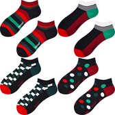 Enkelsokken Unisex - Organisch Katoen - Maat 35-40 - 4-Pack - Strepen-Blokjes-Stippen Print | Grappige Sokken | Sokken Heren | Sokken Dames