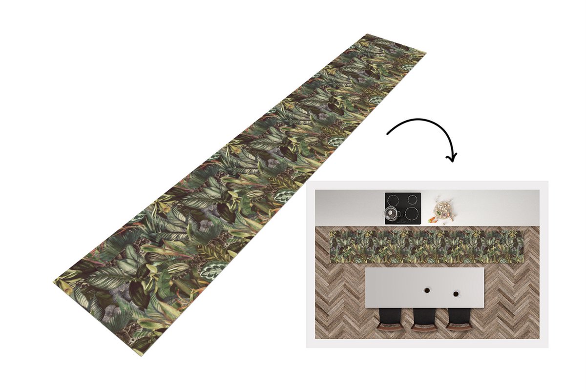 KitchenYeah Keukenloper - Keukenmat - Bladeren - Jungle - Vintage - Patronen - 360x60 cm - Keuken vloerkleed Multicolor