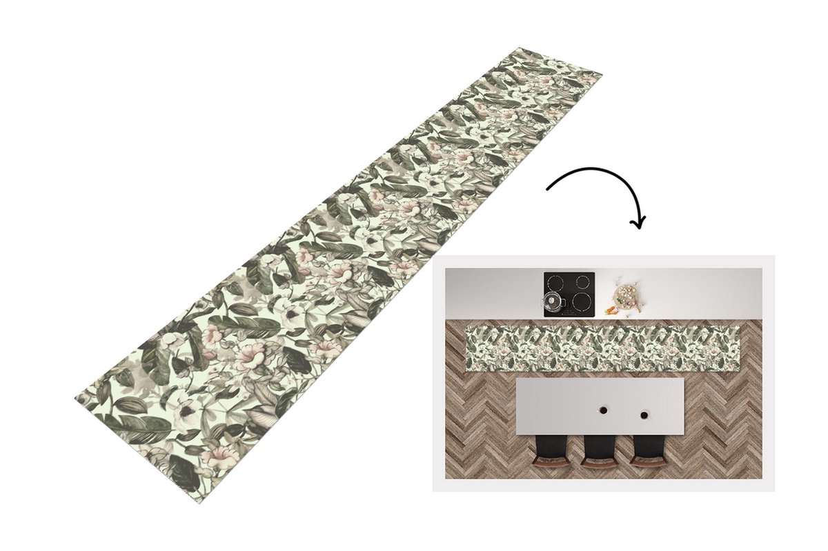 KitchenYeah Keukenloper - Keukenmat - Bloemen - Bladeren - Vintage - Patronen - 360x60 cm - Keuken vloerkleed Multicolor