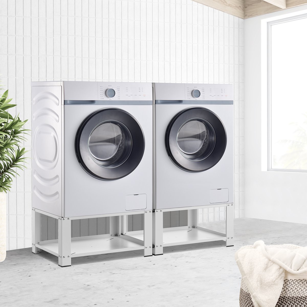 Colonne lave-linge double rehausseur Cremlingen avec étagères