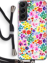Case Company® - Samsung Galaxy S22 hoesje met Koord - Little Flowers - Telefoonhoesje met Zwart Koord - Bescherming aan alle Kanten en Over de Schermrand