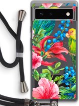 Case Company® - Google Pixel 6 hoesje met Koord - Papegaaien - Telefoonhoesje met Zwart Koord - Bescherming aan alle Kanten en Over de Schermrand