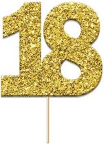 caketopper '18' glitter 4 cm karton goud 12 stuks