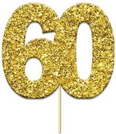 caketopper '60' glitter 4 cm karton goud 12 stuks