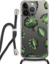 Case Company® - iPhone 13 Pro hoesje met Koord - Tropische bladeren - Telefoonhoesje met Zwart Koord - Extra Bescherming aan alle Kanten en Over de Schermrand