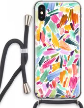 Case Company® - iPhone XS Max hoesje met Koord - Watercolor Brushstrokes - Telefoonhoesje met Zwart Koord - Extra Bescherming aan alle Kanten en Over de Schermrand