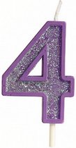 verjaardagskaars glitter 4 jaar 4 cm wax paars